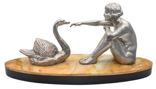 ART DECO FIGURAL GIRL AND SWAN FRANCE CIRCA 1930 - ADDITIONAL PHOTO 6