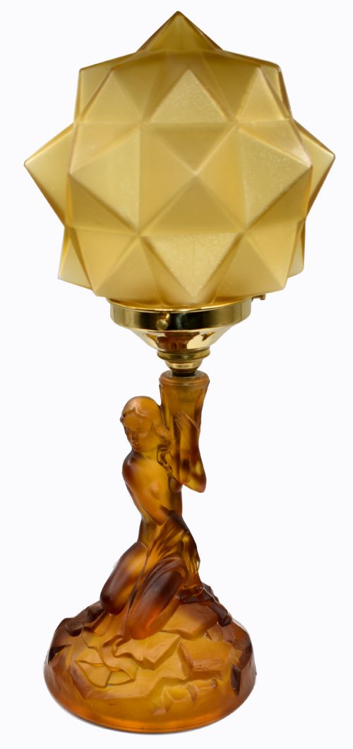 Art Deco Walther and Sohne Amber Glass Table Lamp, Circa 1930'S