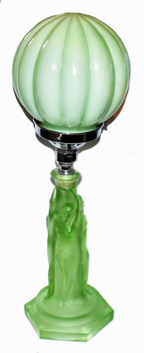 Art Deco Three Graces Uranium Glass Table Lamp, 1930'S
