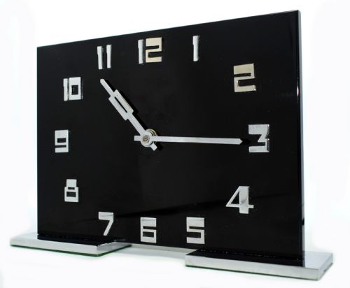 Art Deco Smiths Black Acrylic and Chrome 8 Day Mantel Clock