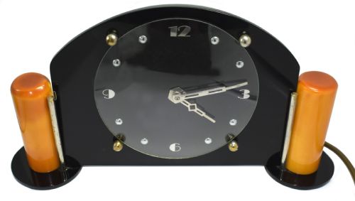 Art Deco Black Acrylic and Catalin Bakelite Mantel Clock