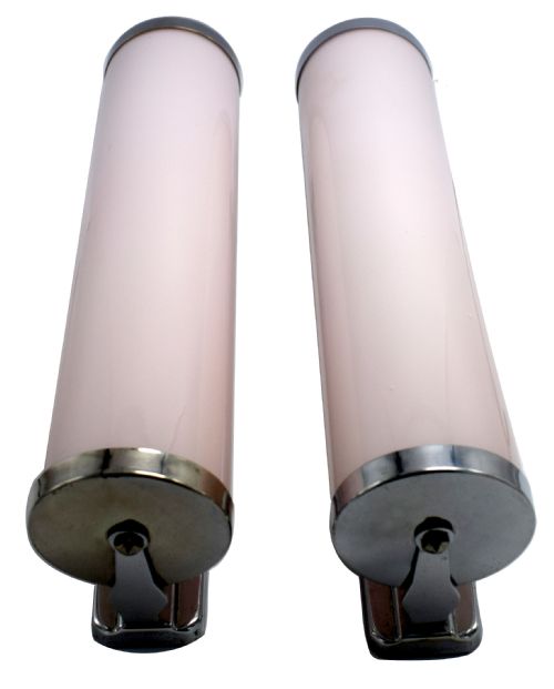 Art Deco 1930'S Pair of Rose Pink Strip Glass Wall Lights