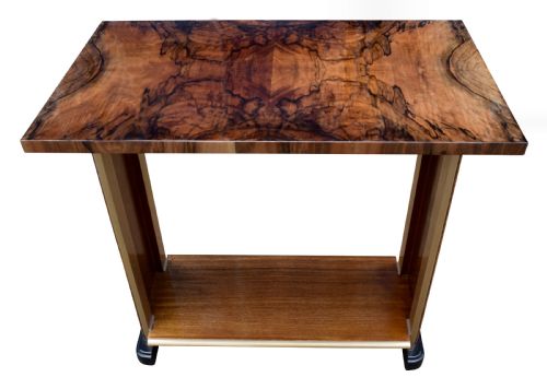 Art Deco Heavily Figured Walnut Console Table, Circa 1930