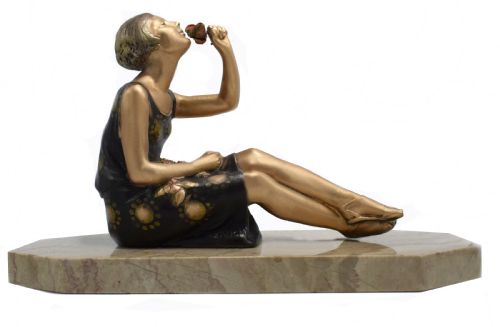 1930'S Art Deco Spelter Figure 'Girl with Roses'