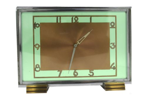 Art Deco Modernist 8 Day Green Glass Clock, Circa 1930'S