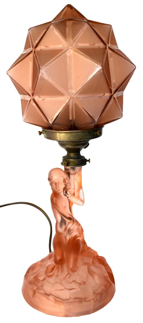 Art Deco Walther and Sohne Peach Glass Table Lamp, Circa 1930'S