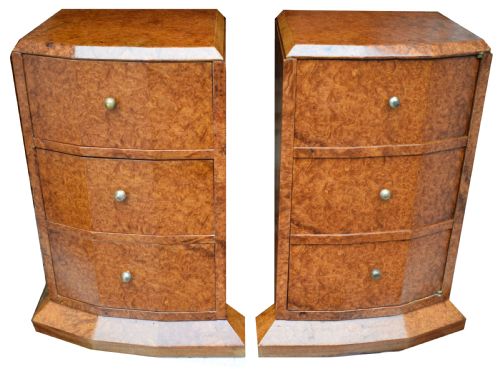 Original 1930'S Art Deco Heavily Figured Walnut Bedside Cabinets