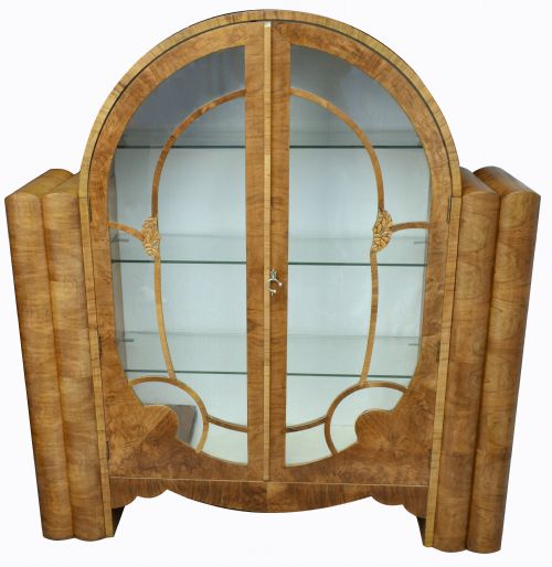 1930'S Art Deco Walnut Display Cabinet