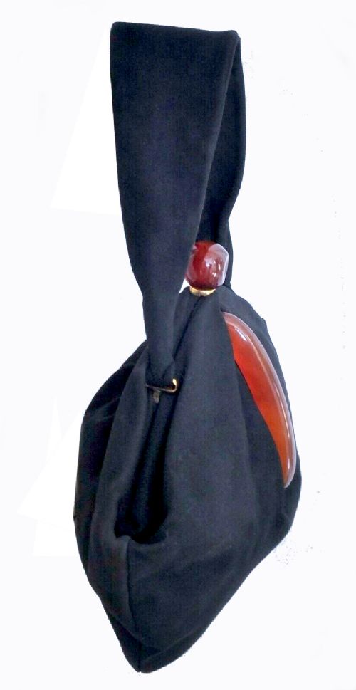 fig 2. Art Deco Black Suede Phenolic Bakelite Ladies Bag, Circa 1930's