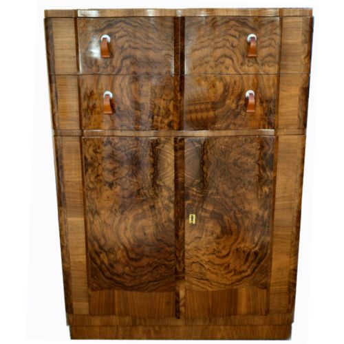 Art Deco Figured Walnut Bedroom Tall Boy, Circa 1930