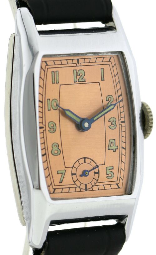 fig 1. Rare Art Deco Gents Wristwatch Old Stock, Never Worn, circa 1930