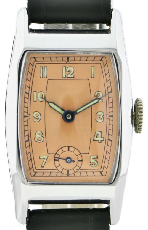 fig 2. Rare Art Deco Gents Wristwatch Old Stock, Never Worn, circa 1930