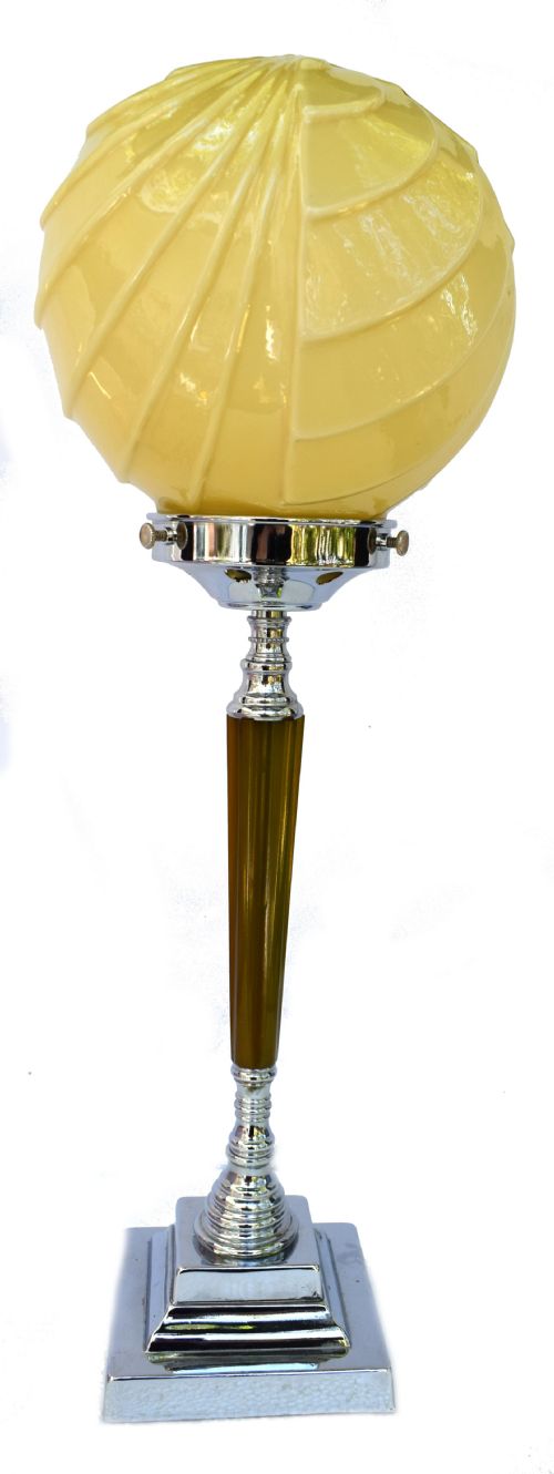 Art Deco Green Catalin Bakelite and Chrome Table Lamp, Circa 1930'S