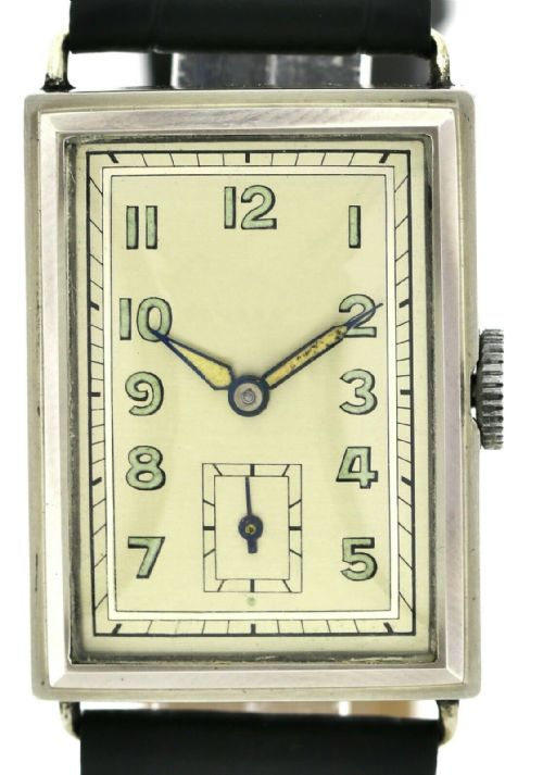 Art Deco Gents Chrome Tank Wristwatch, Never Used, Newly Serviced, 1930