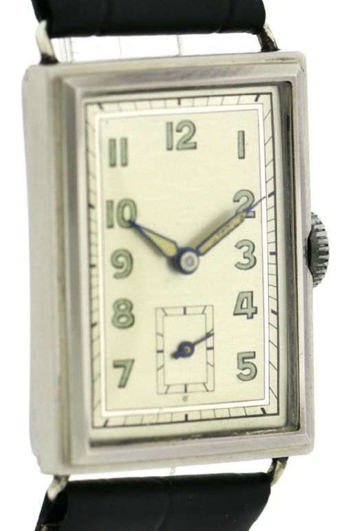 fig 1. Art Deco Gents Chrome Tank Wristwatch, Never Used, Newly Serviced, 1930