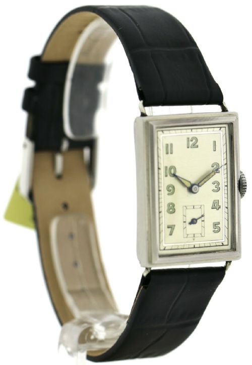 fig 2. Art Deco Gents Chrome Tank Wristwatch, Never Used, Newly Serviced, 1930