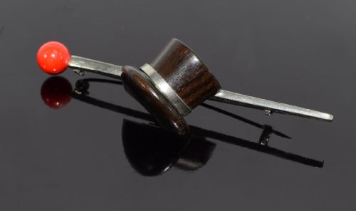 Art Deco 1930'S Ladies Novelty Brooch 'Top Hat & Cane'