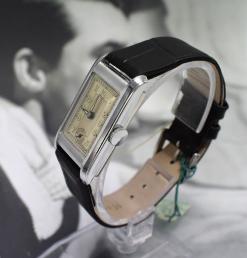 fig 2. Art Deco Gents Streamline Chrome Wristwatch, Never Used, Newly Serviced, c 1930