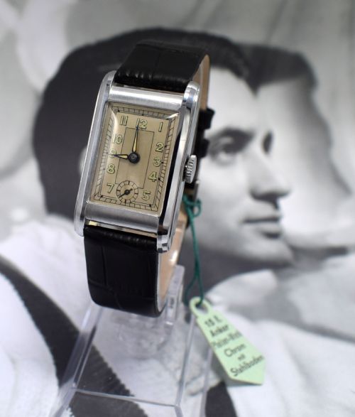 Art Deco Gents Streamline Chrome Wristwatch, Never Used, Newly Serviced, C 1930