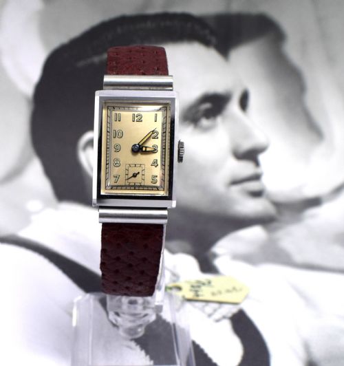 Art Deco Men’s Chrome Tank Manual Wristwatch, Never Used, Newly Serviced, 1930