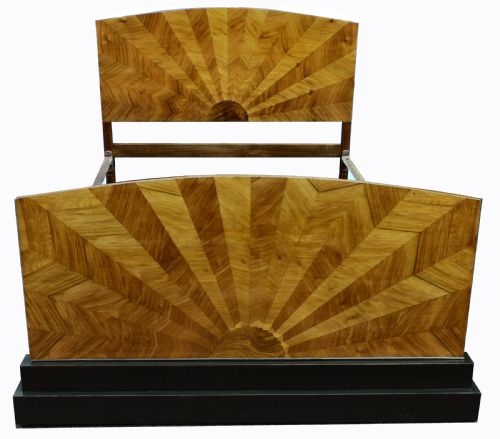 Rare 1930'S Art Deco Walnut Double Bed