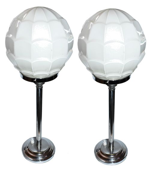 Matching Pair of Art Deco Chrome Table Lamps