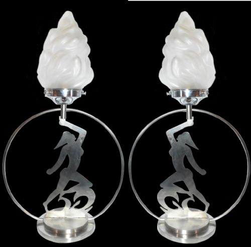 Pair of Large Art Deco Chrome Table Lamps