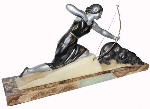 ART DECO FIGURAL GROUP ON MARBLE 1930'S - ADDITIONAL PHOTO 3
