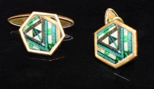 Art Deco Modernist Matching Pair of Enamel Gents Cufflinks, Circa 1930