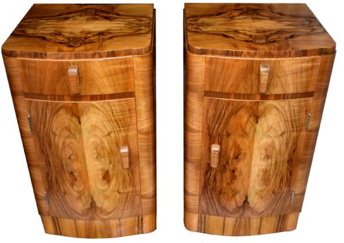 Matching Pair of Art Deco Walnut Bedside Cabinets