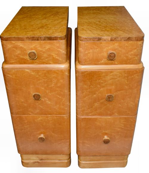 Matching Pair of Maple Art Deco Bedside Cabinets