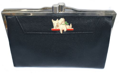 Art Deco Ladies Black Leather Clutch Bag