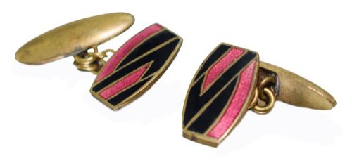 1930'S Art Deco Gents's Matching Pair of Enamel Cufflinks