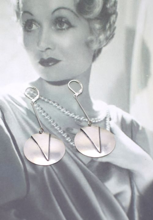Modernist Art Deco Chrome Drop Earrings