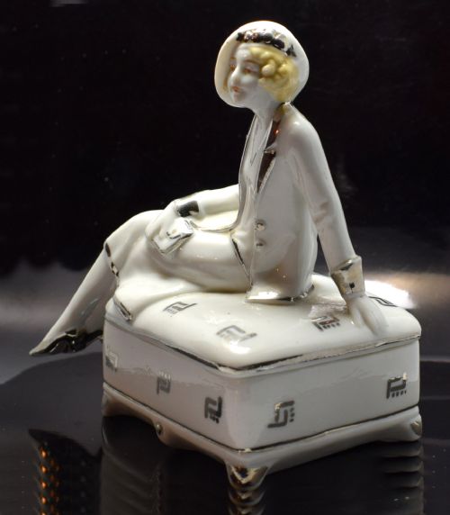 Art Deco Ceramic Powder Box, German 1930'S