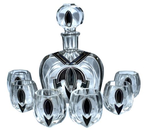 Art Deco Karl Palda Glass Decanter Set, C1930