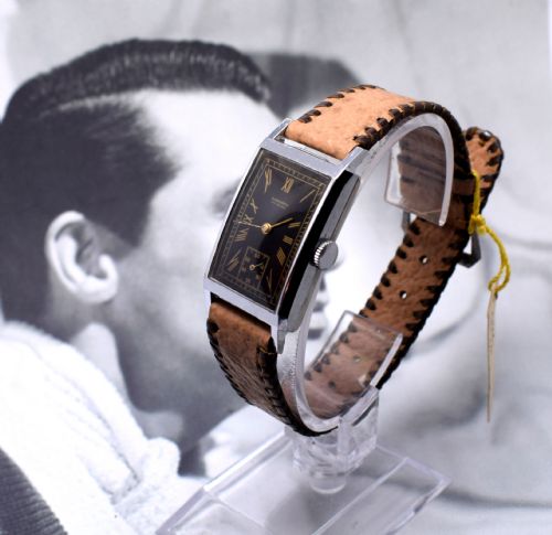 
Original Art Deco Gents Tank Wristwatch Old Stock Never Worn, Made by Elixa