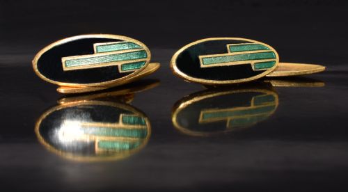 Art Deco Gents English Enamel Cufflinks, C1930