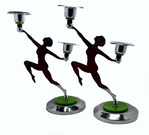 1930'S Art Deco Pair of Double Chrome Candlesticks