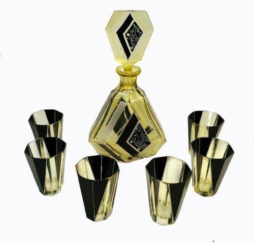 ART DECO CZECH GLASS DECANTER SET ON MATCHING TRAY - ADDITIONAL PHOTO 5