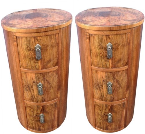 Matching Pair of Art Deco Oval Shaped Bedside Cabinets