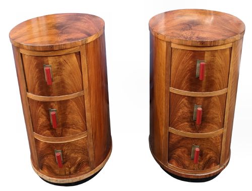 Pair of Art Deco Oval Shaped Bedside Cabinets