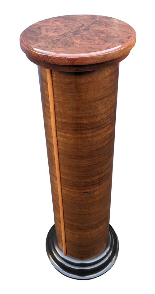 Art Deco English Walnut Pedestal Column, Circa 1930'S