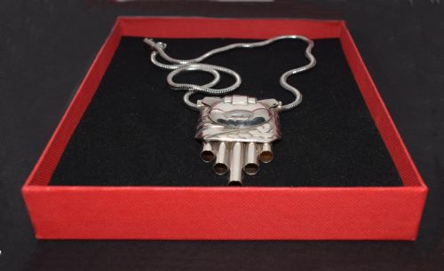 ART DECO MODERNIST CHROME STATEMENT NECKLACE - ADDITIONAL PHOTO 2