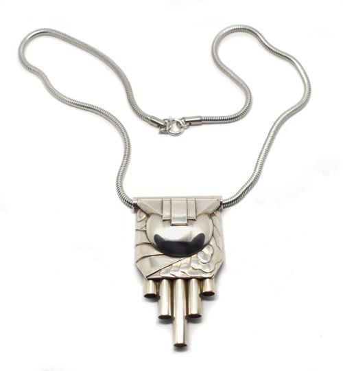 ART DECO MODERNIST CHROME STATEMENT NECKLACE - ADDITIONAL PHOTO 4