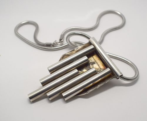 ART DECO MODERNIST CHROME STATEMENT NECKLACE - ADDITIONAL PHOTO 5