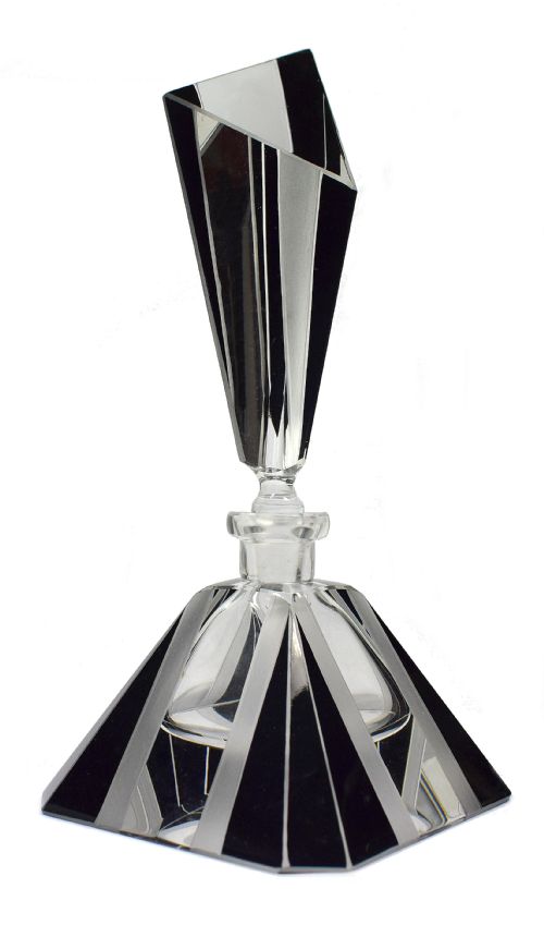 Huge 1930'S Art Deco Crystal Glass Perfume Bottle
