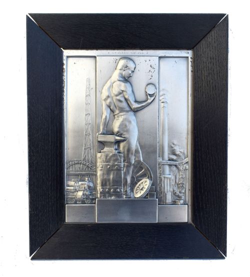 Art Deco Silvered Plaque by Hans Harders Masterpiece of Streamline Industrial Design, Circa 1930