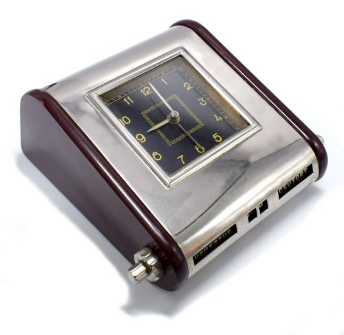 ART DECO STREAMLINE BAKELITE CHROME ALARM CLOCK CALENDAR HUNGARIAN C1930 - ADDITIONAL PHOTO 3