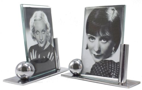 Art Deco Modernist Pair of Matching Chrome Picture Frames, C1930's